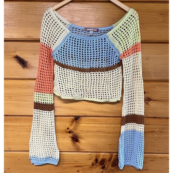 Urban Outfitters Sweaters - Urban Outfitters Top Crochet Open Knit Sweater L Hippie Bell Sleeve Boho Beach